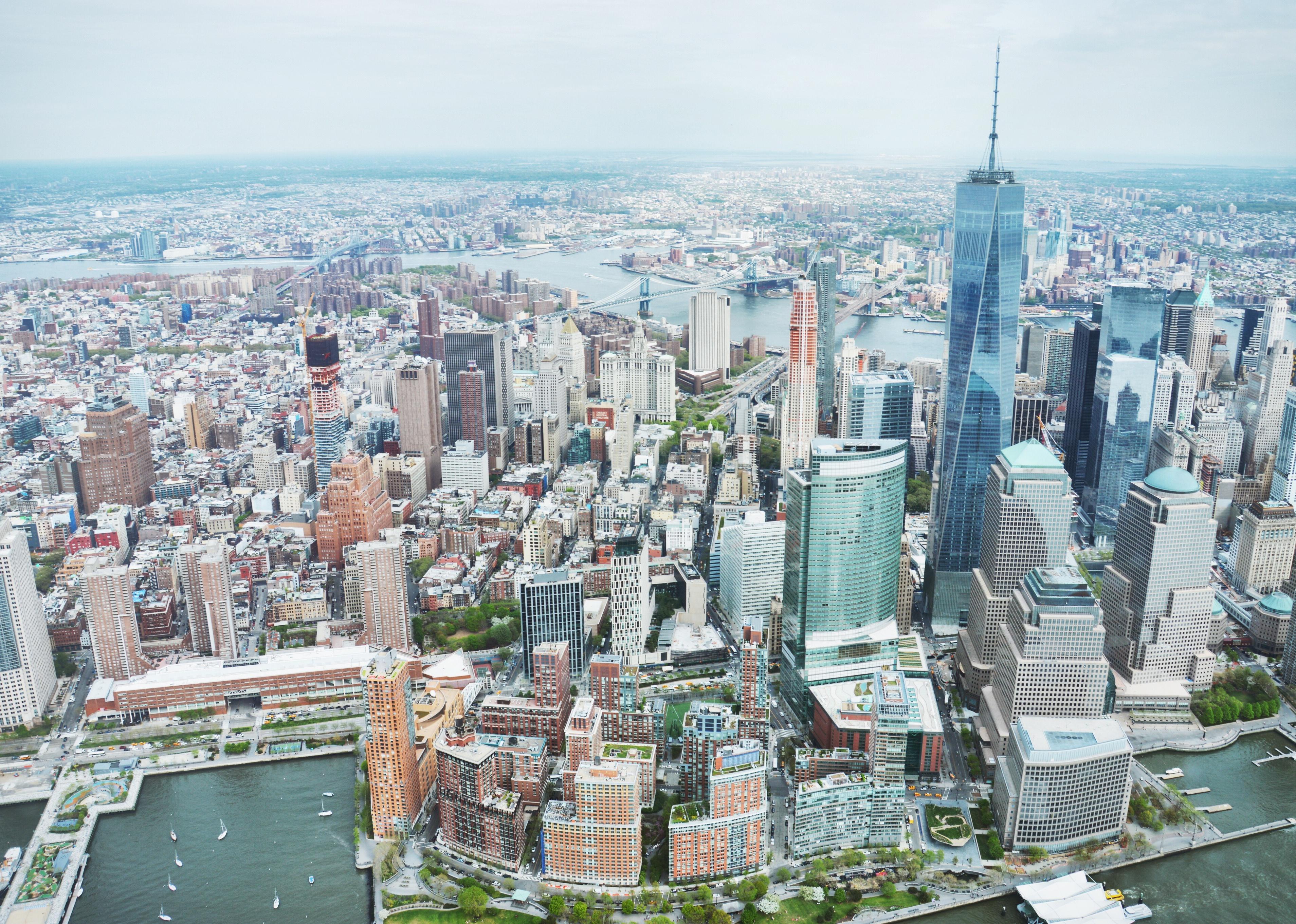 One World Trade Center and other skyscrapers in New York City.