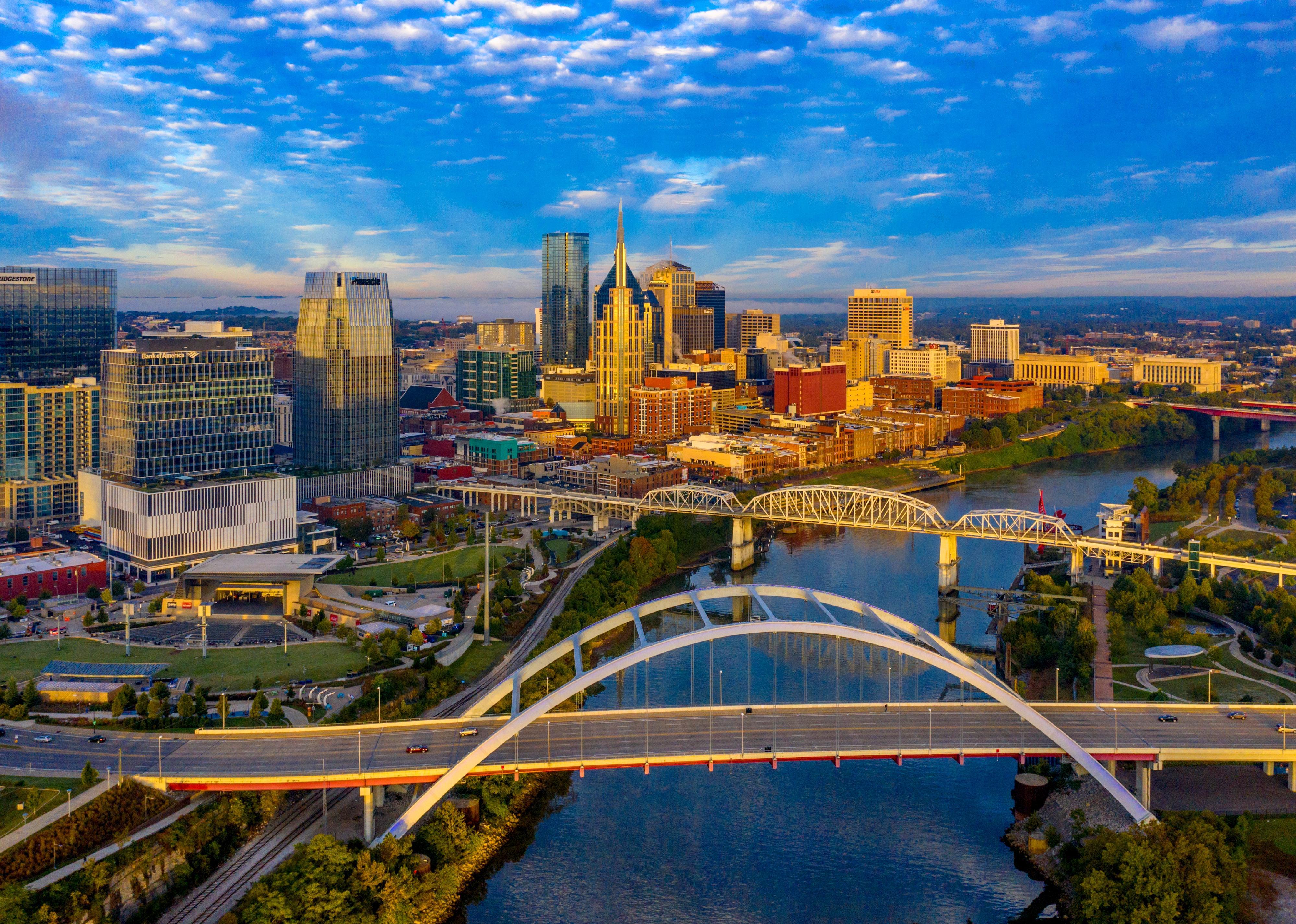 Aerial view of downtown Nashville, Tennessee. 