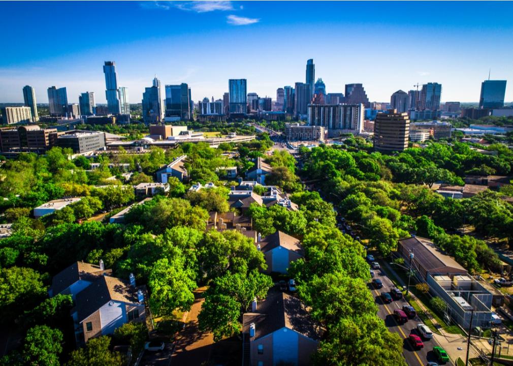 Aerial view of homes in South Austin.