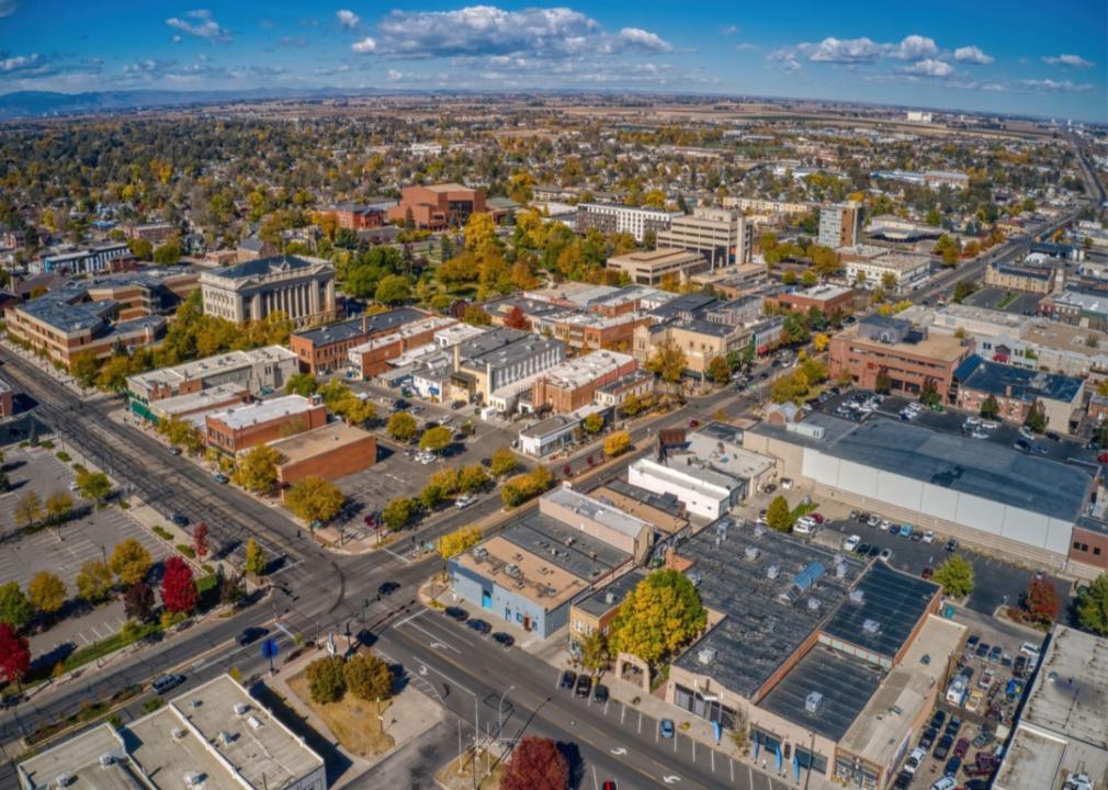 Aerial view of downtown Greeley, Colorado.