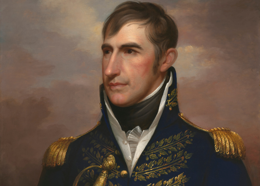 A painting of William Henry Harrison in a military uniform.