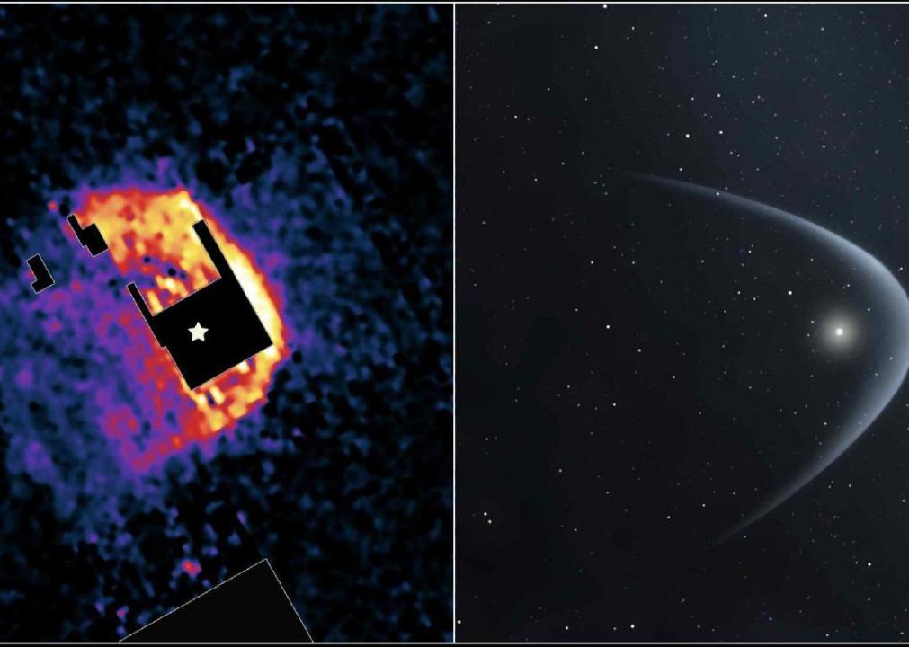 Image shows the "bow shock" of a dying star named R Hydrae, or R Hya, in the constellation Hydra