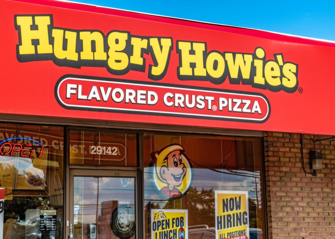 A Hungry Howie's Pizza with a red awning.