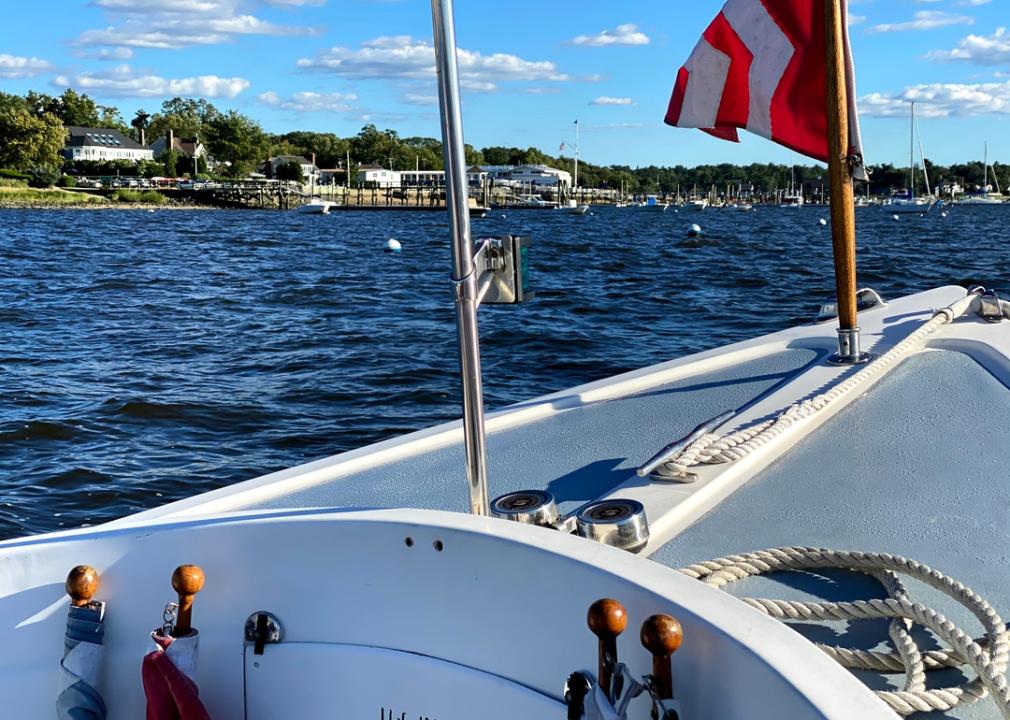 The view from a boat on the water.