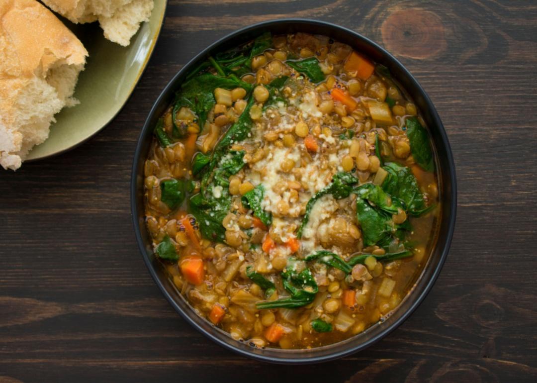 Lentil soup with carrots and spinach.