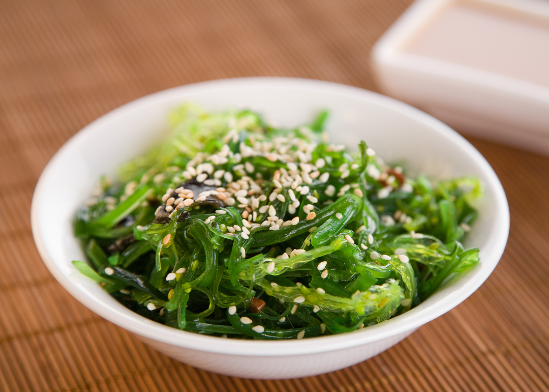 A bowl of seaweed salad.