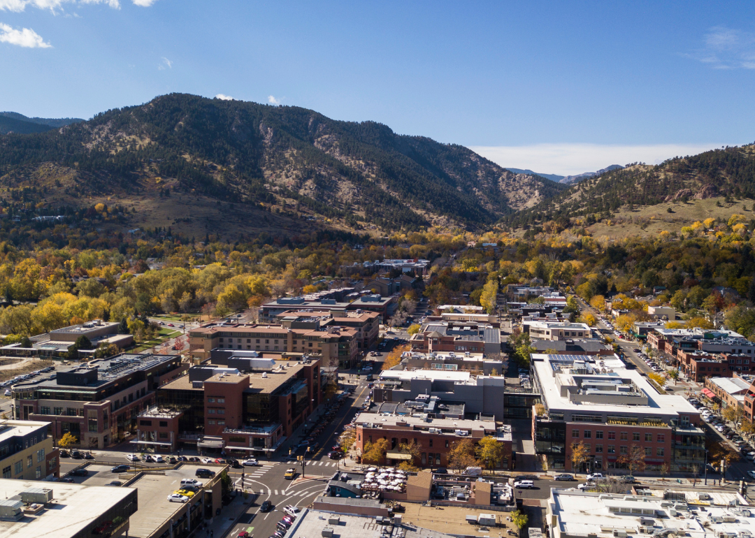 An aerial view of downtown Boulder.