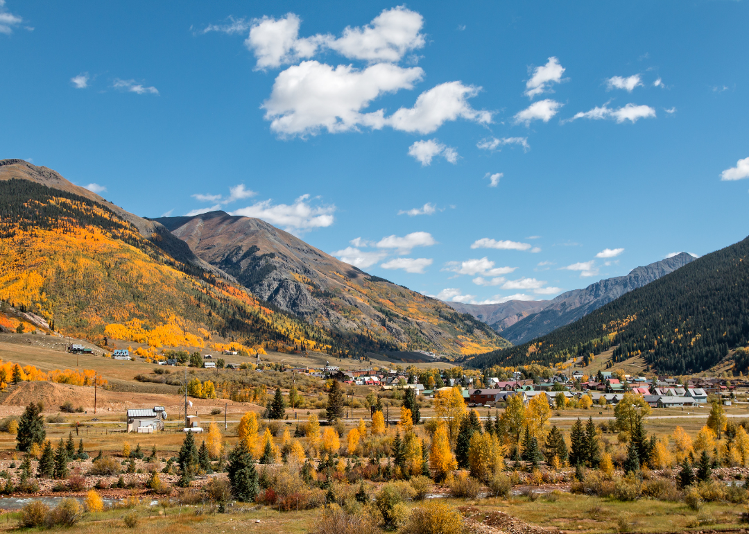 Silverton nestled in the mountains in the Fall.