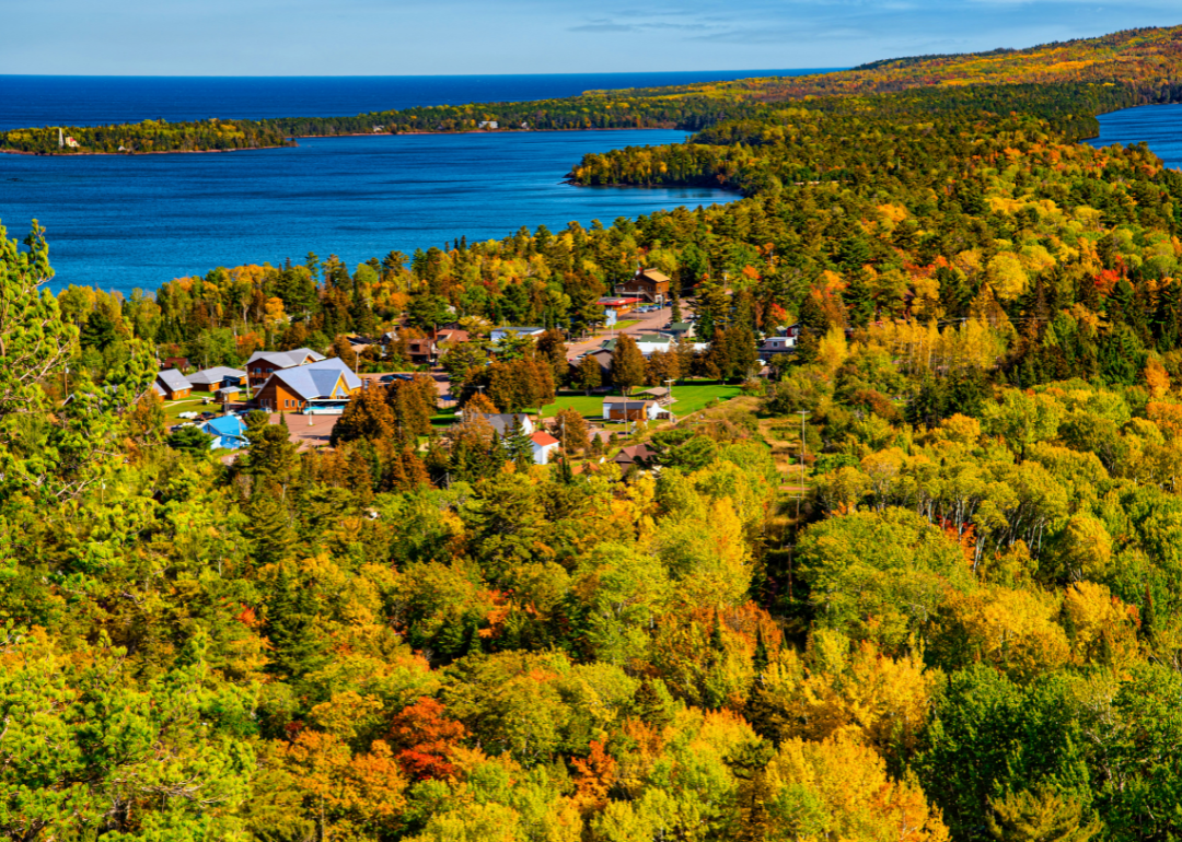 An aerial view of Copper Harbor.