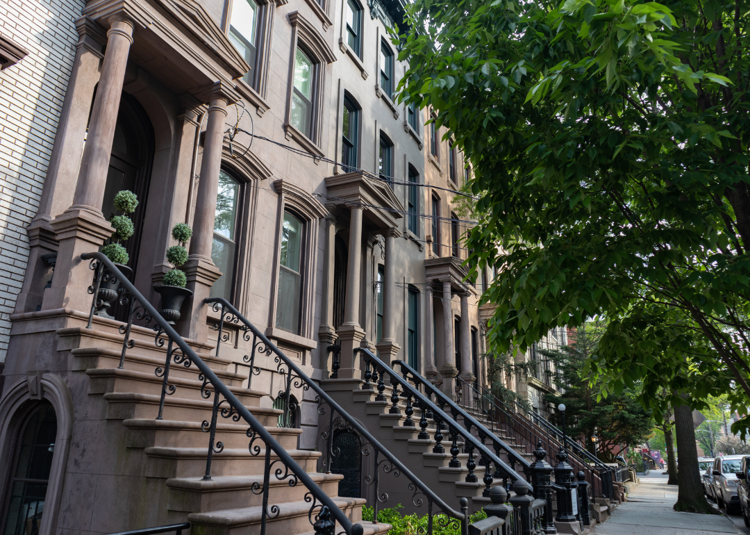 A row of old brownstone homes.