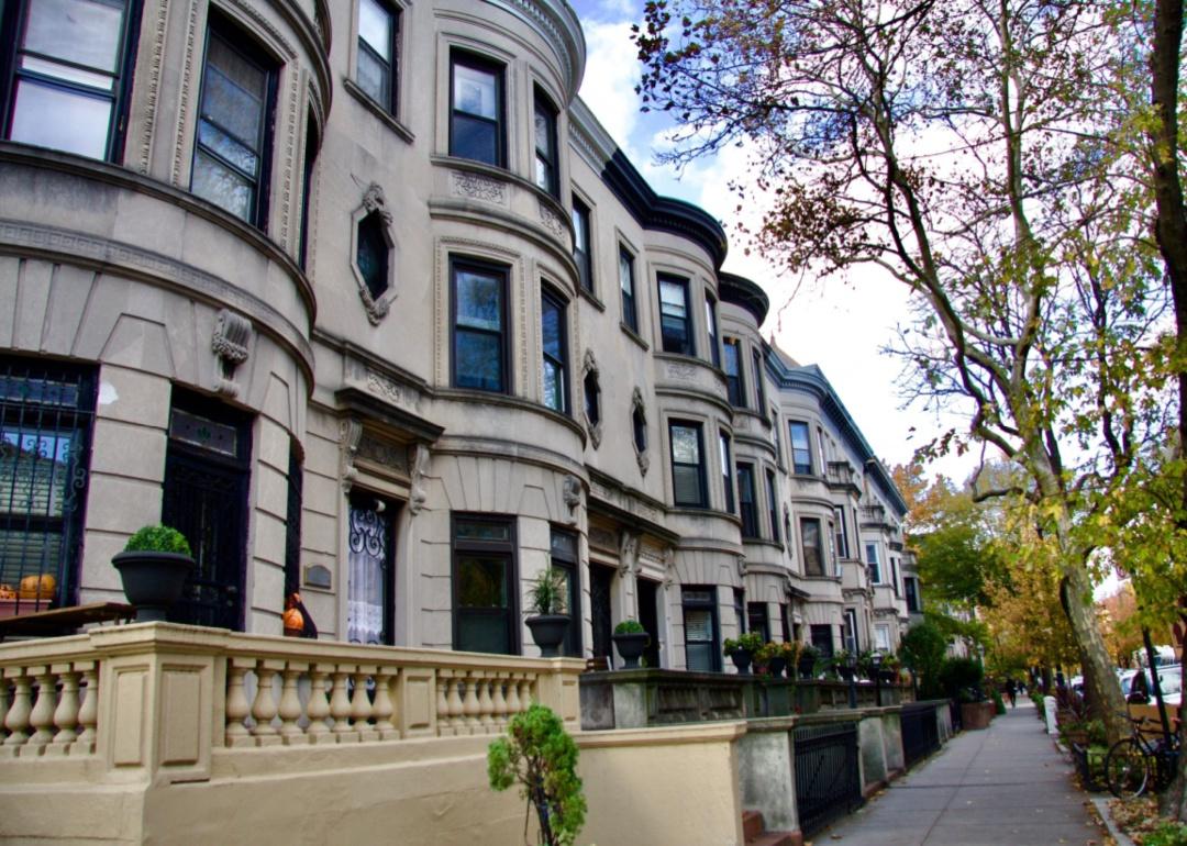 A row of brownstone homes in Brooklyn.