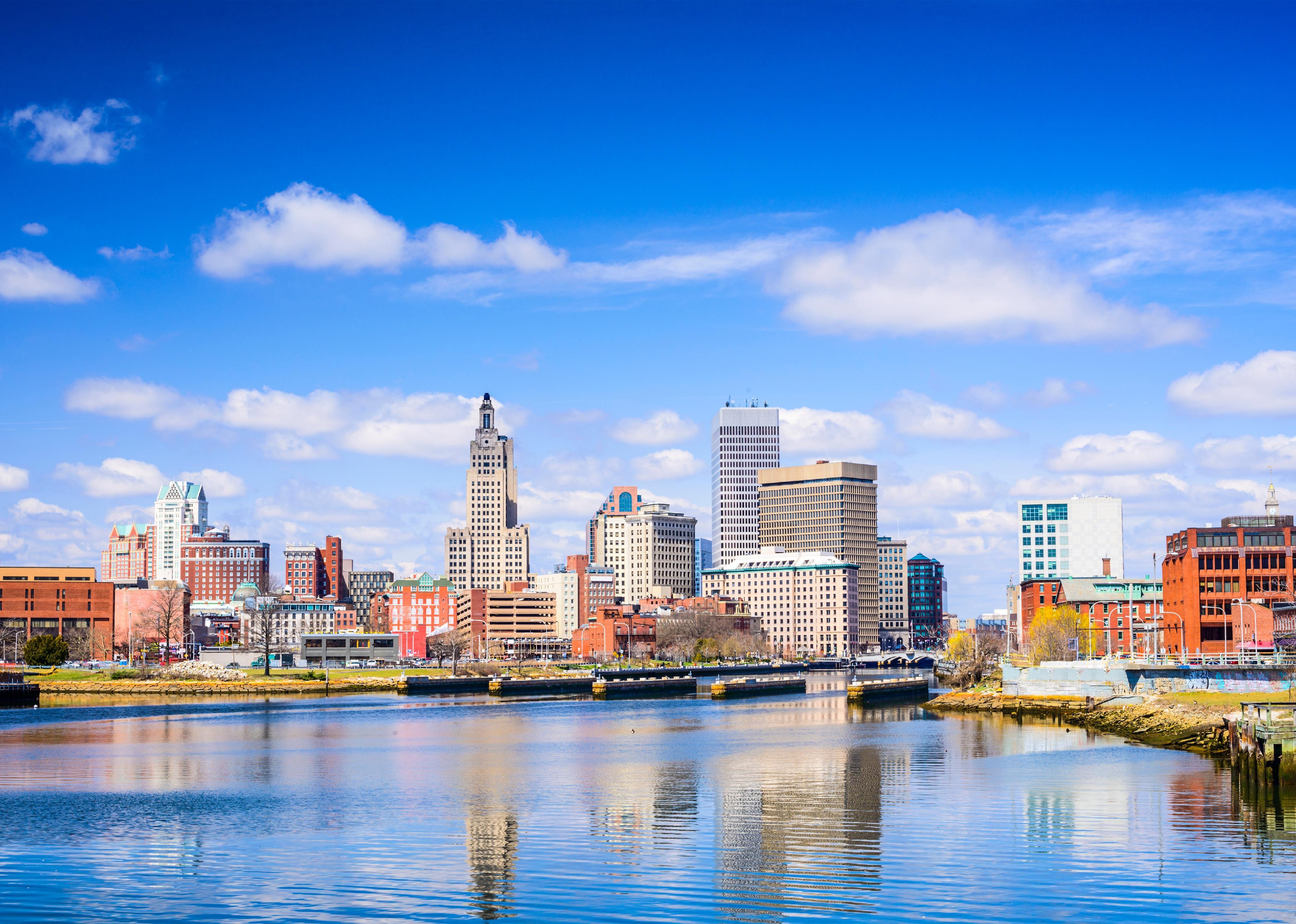 The waterfront and city skyline of Providence, Rhode Island.
