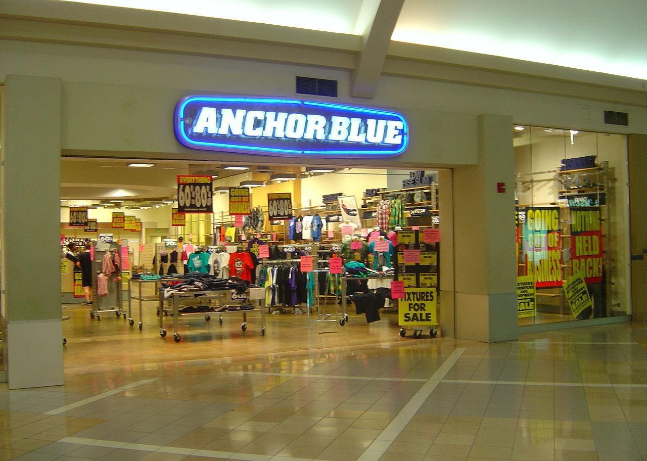 An Anchor Blue store having a going out of business sale.