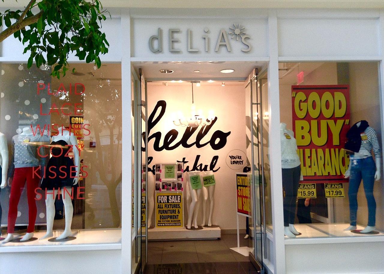 A Delia's storefront showing clearance clothing.