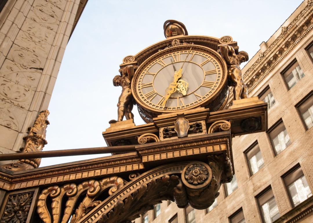 The historic ornamental brass clock Kaufmann's clock.