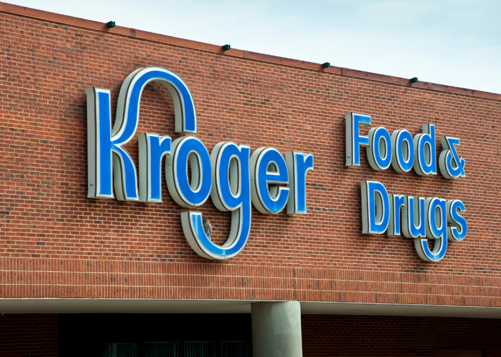 Brick Kroger building with blue signage.