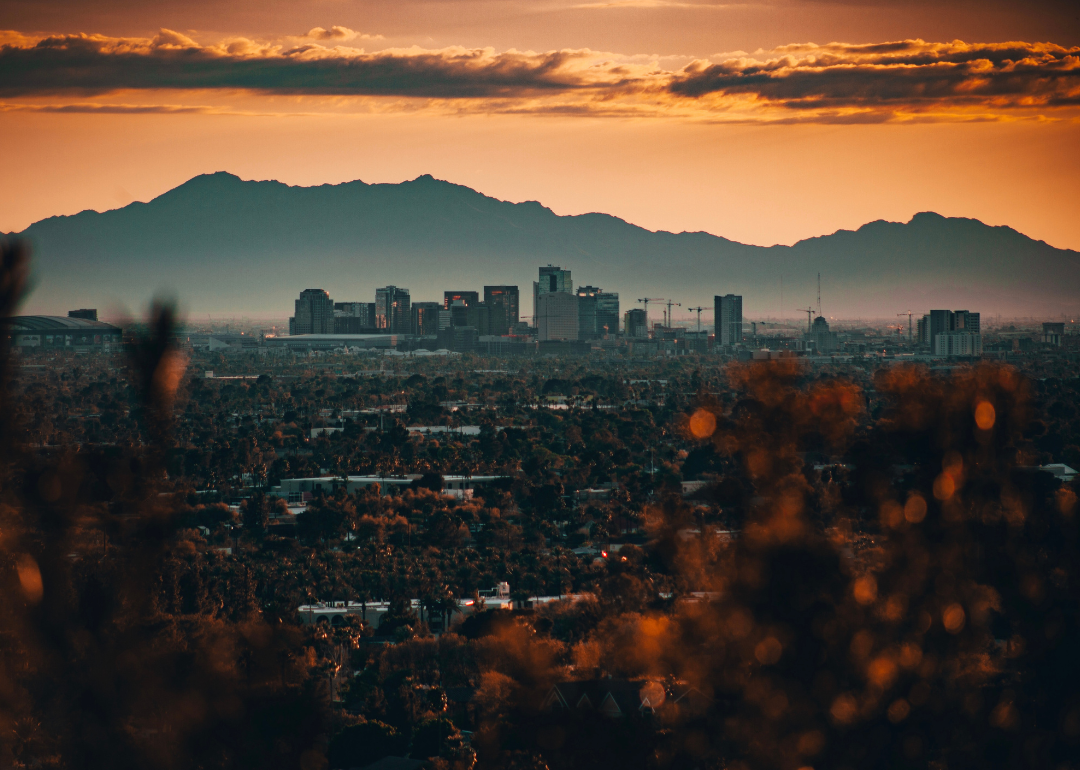 A dark view of downtown Phoenix, AZ.