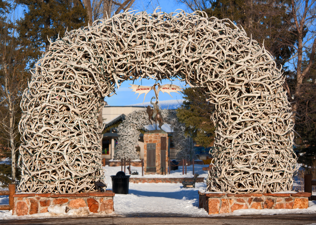 A large arch made with antlers in Jackson Hole.