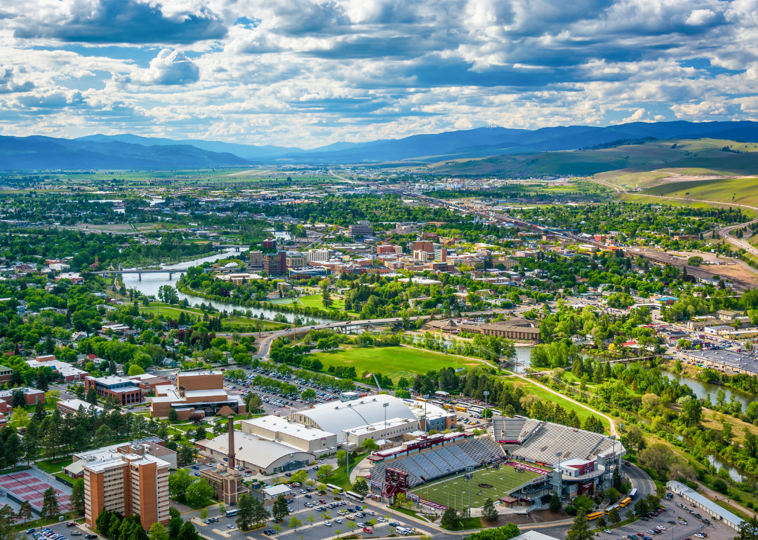 Aerial view of Missoula from the mountains.
