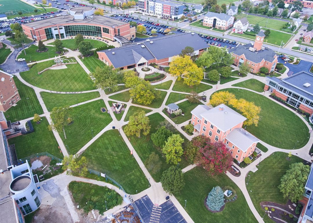 Aerial view of college campus.