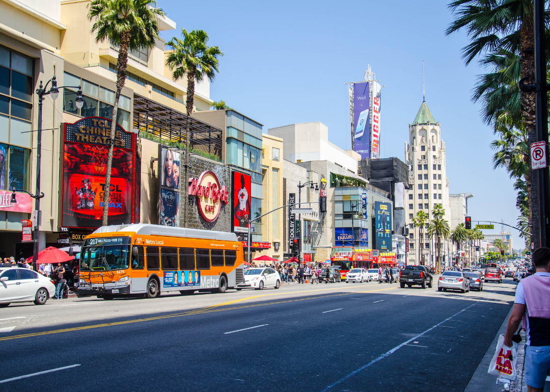 A bustling street in Hollywood.