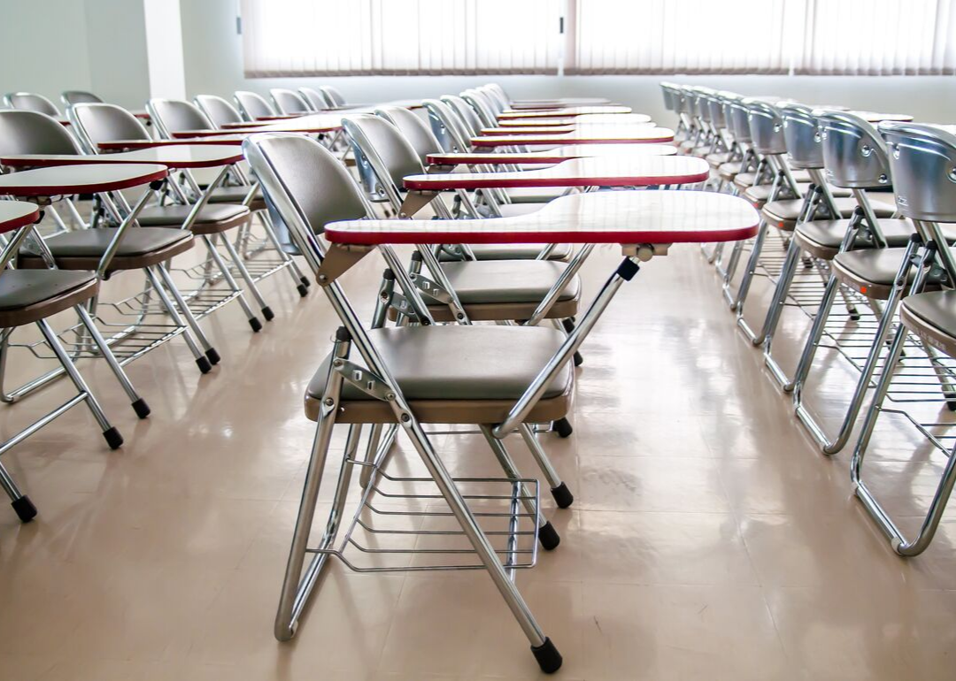 A classroom of school chair desks.