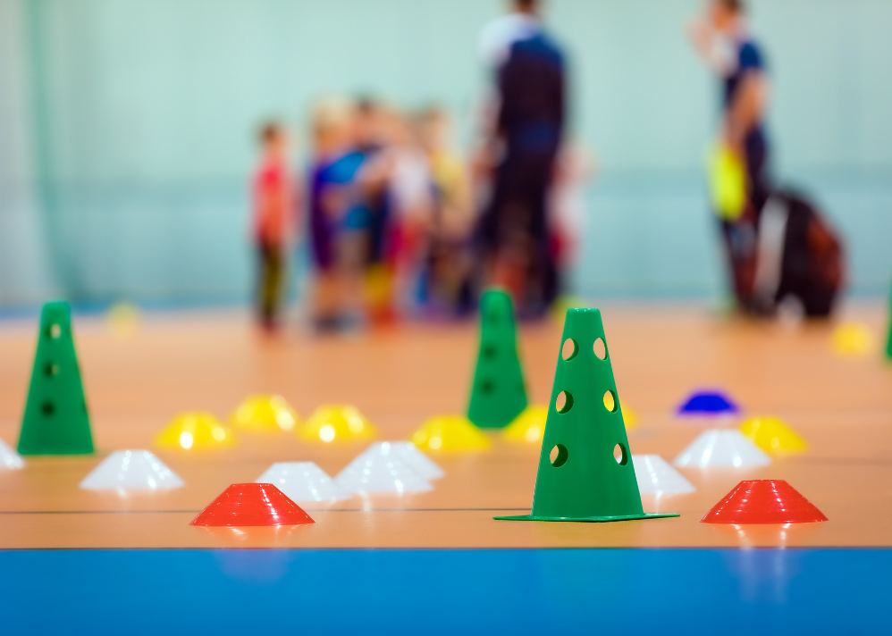 Indoor sports course for kids in a gym.