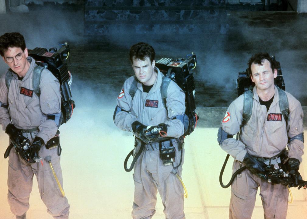 The Ghostbusters standing in a line.