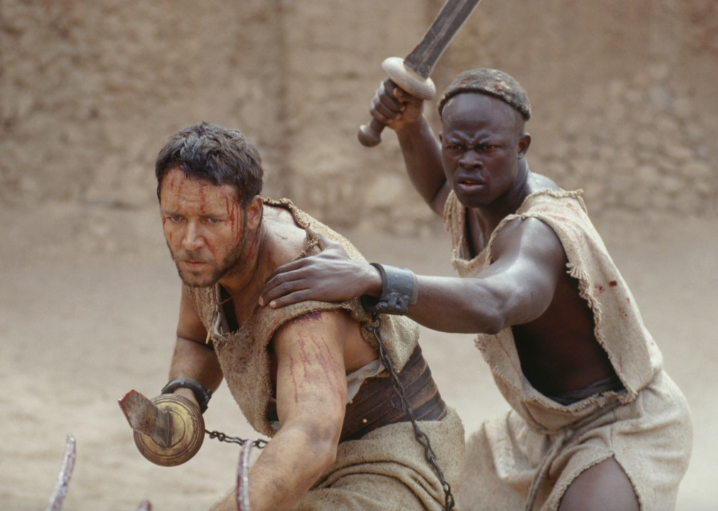 Russell Crowe and Djimon Hounsou in Gladiator