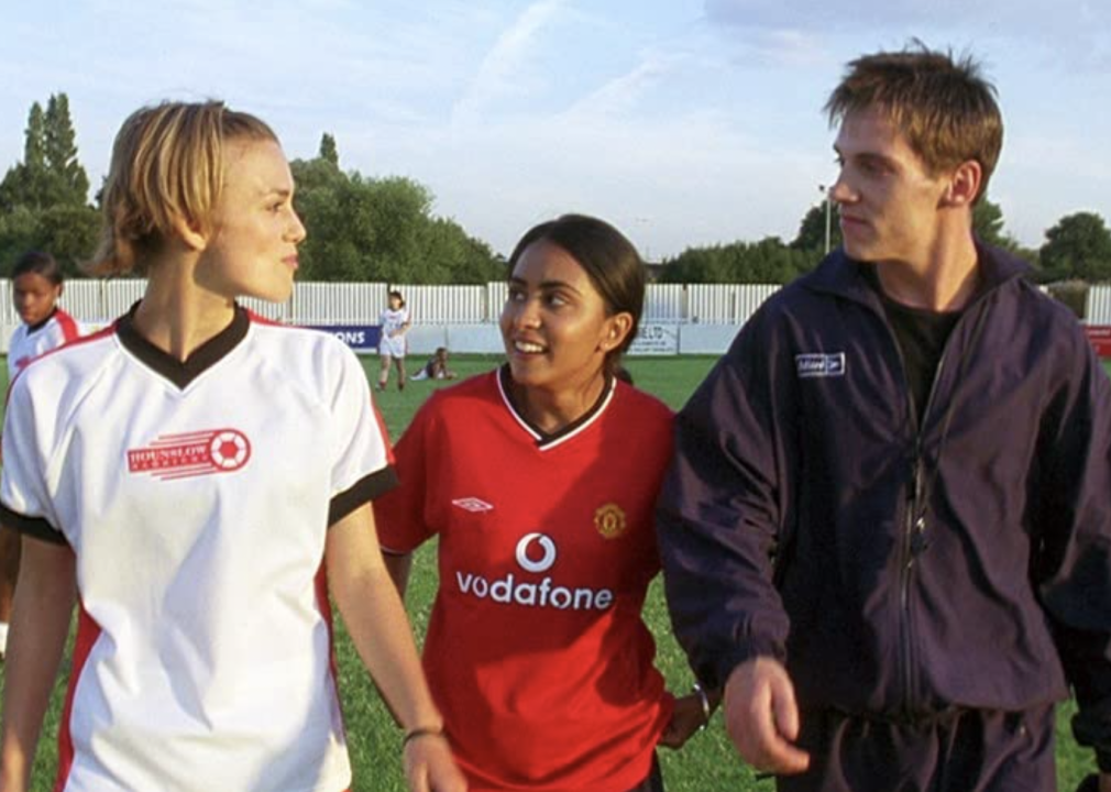 Jonathan Rhys Meyers, Keira Knightley, and Parminder Nagra in "Bend It Like Beckham"