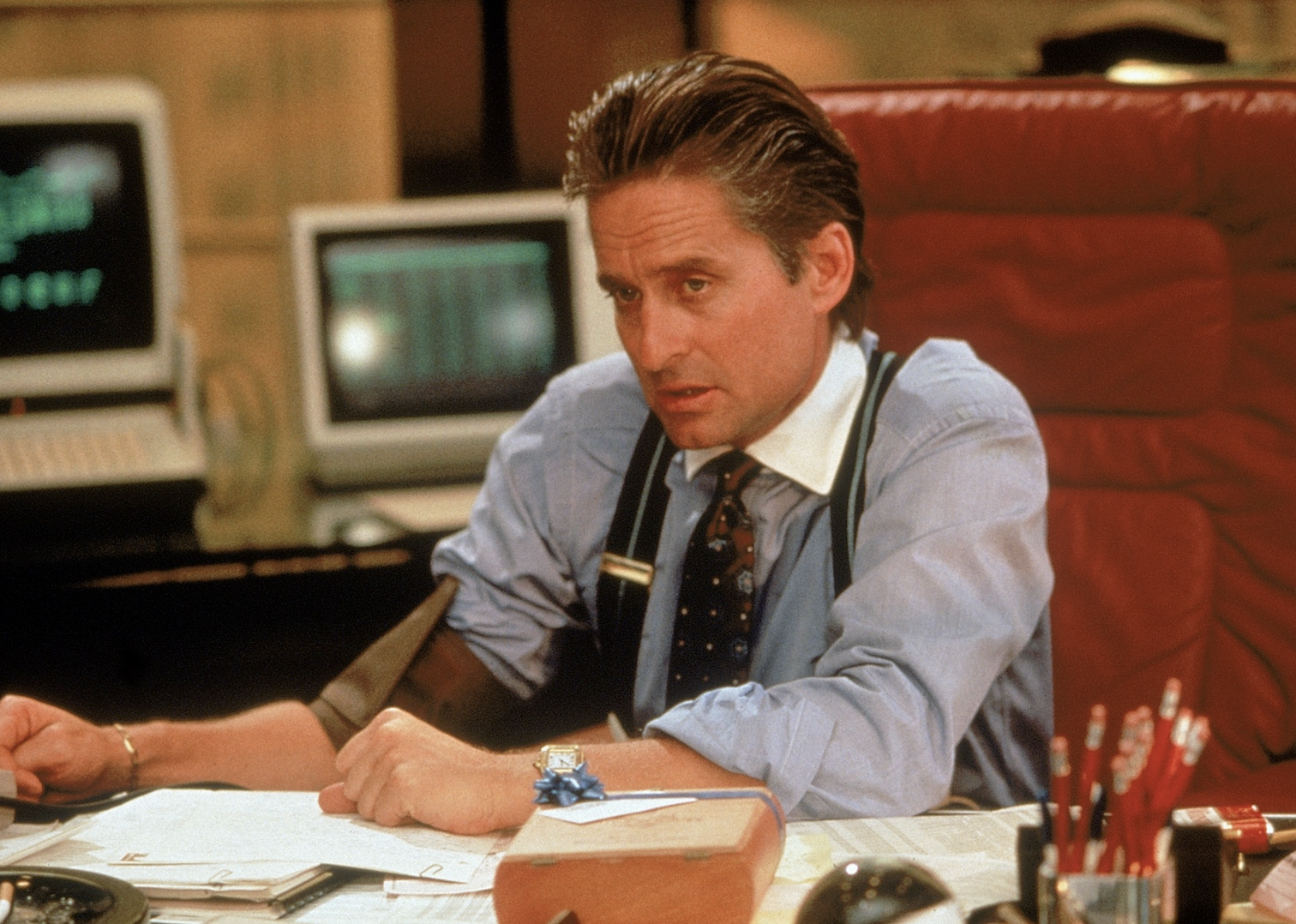 Michael Douglas in a scene from"Wall Street"