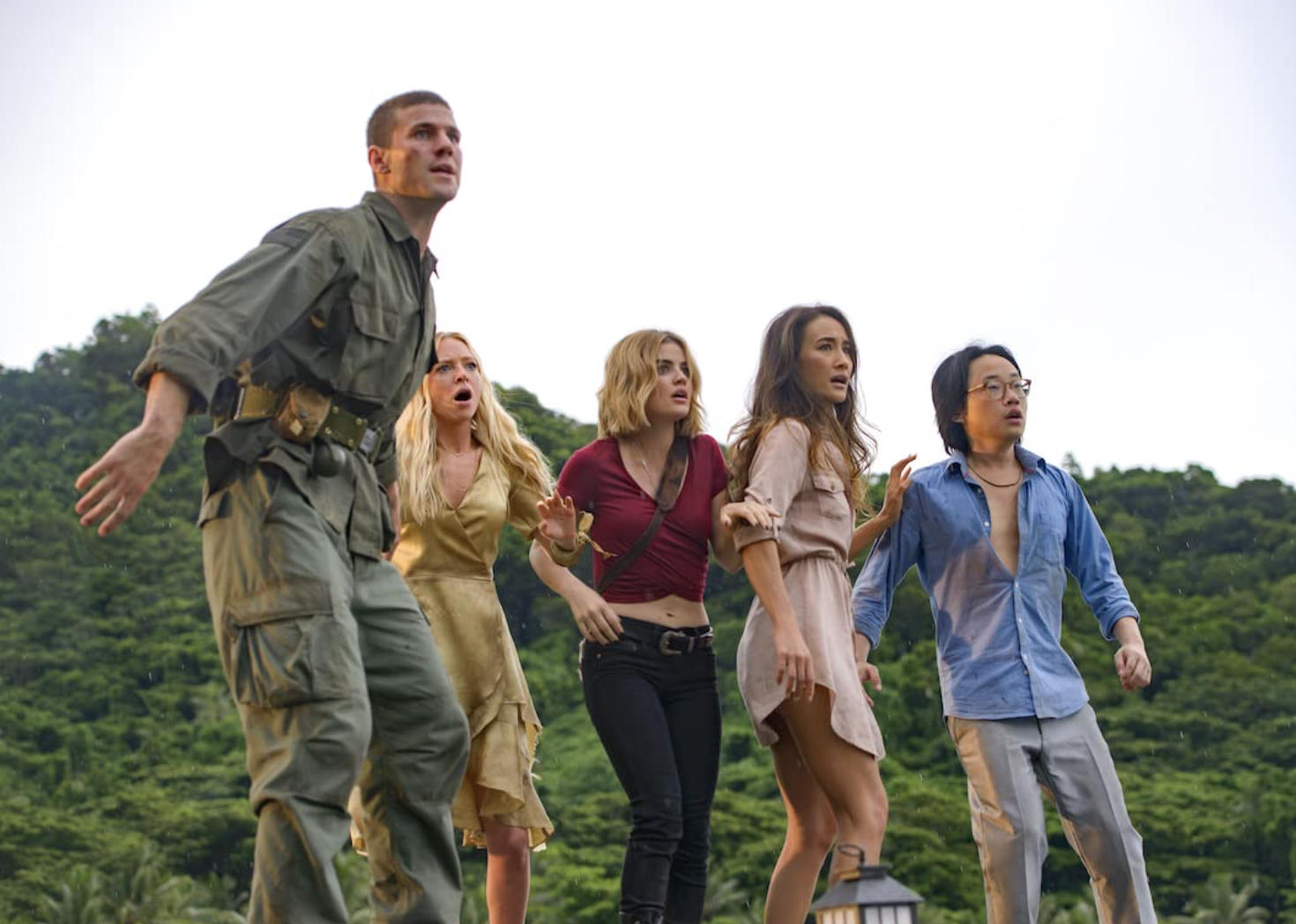 Portia Doubleday, Maggie Q, Lucy Hale, Austin Stowell, and Jimmy O. Yang in "Fantasy Island"
