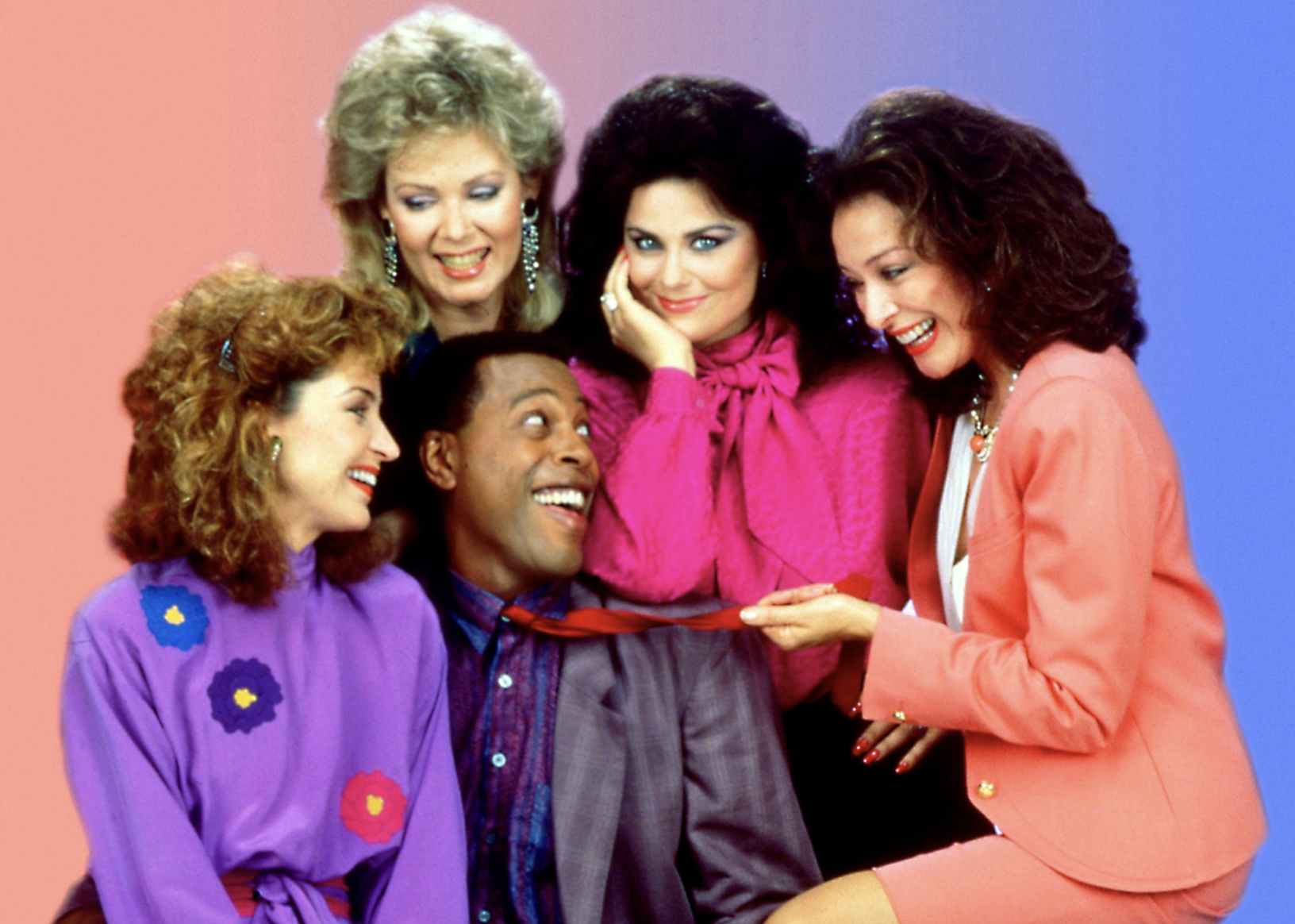 Annie Potts, Delta Burke, Jean Smart, Dixie Carter, and Meshach Taylor in "Designing Women"