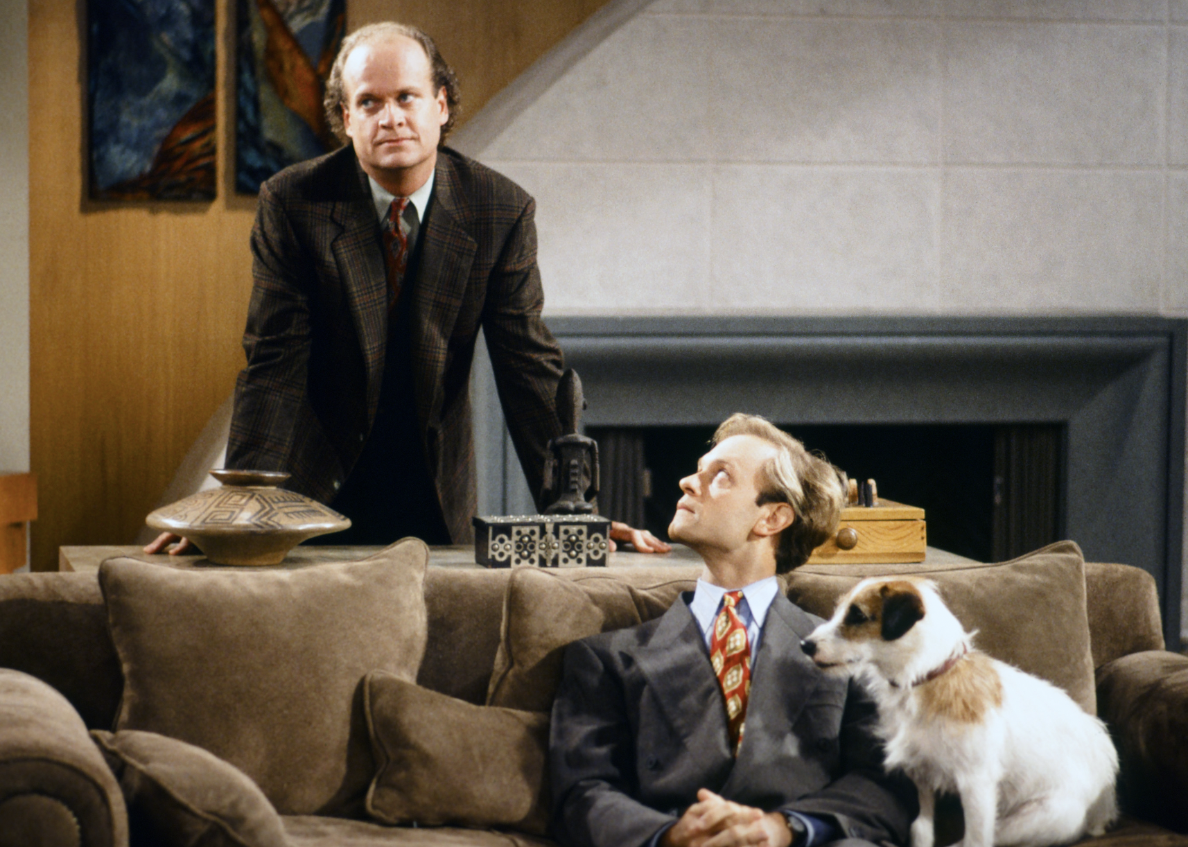 Kelsey Grammer, David Hyde Pierce, and Moose in "Frasier"