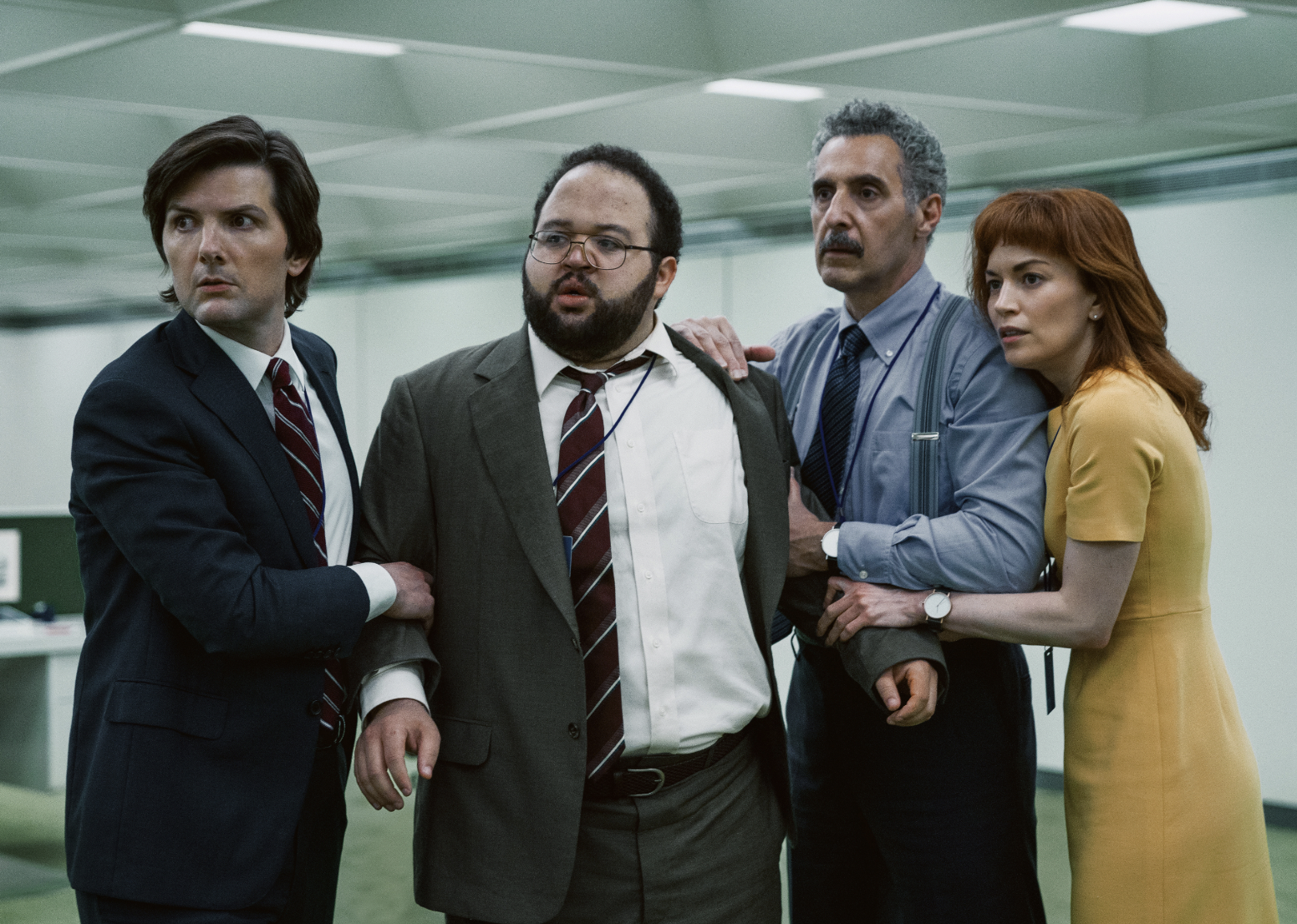 John Turturro, Adam Scott, Britt Lower, and Zach Cherry in "Severance"