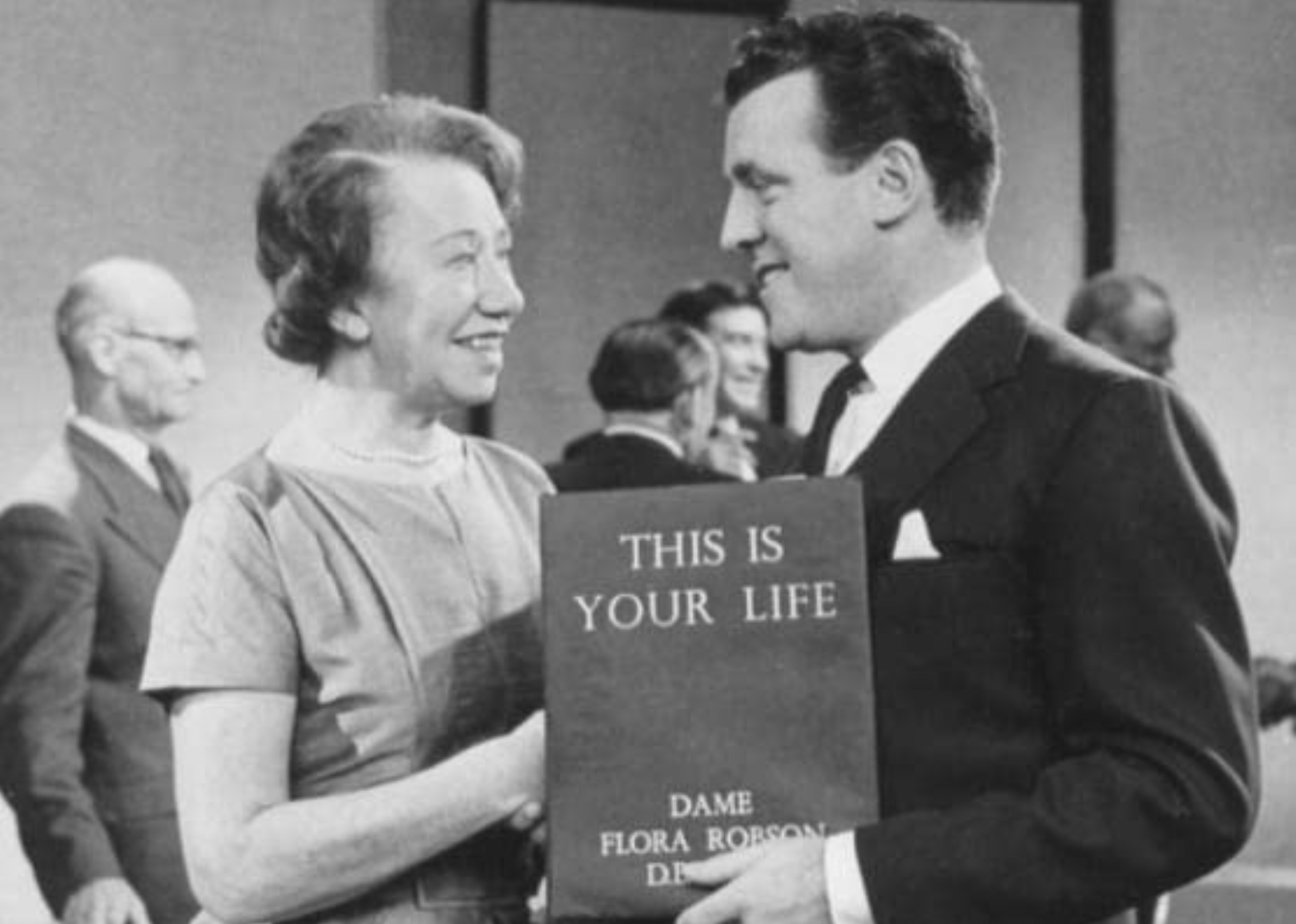Eamonn Andrews and Flora Robson in "This Is Your Life".