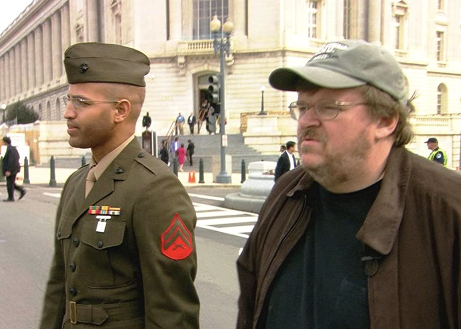 Michael Moore and Abdul Henderson in "Fahrenheit 9/11".