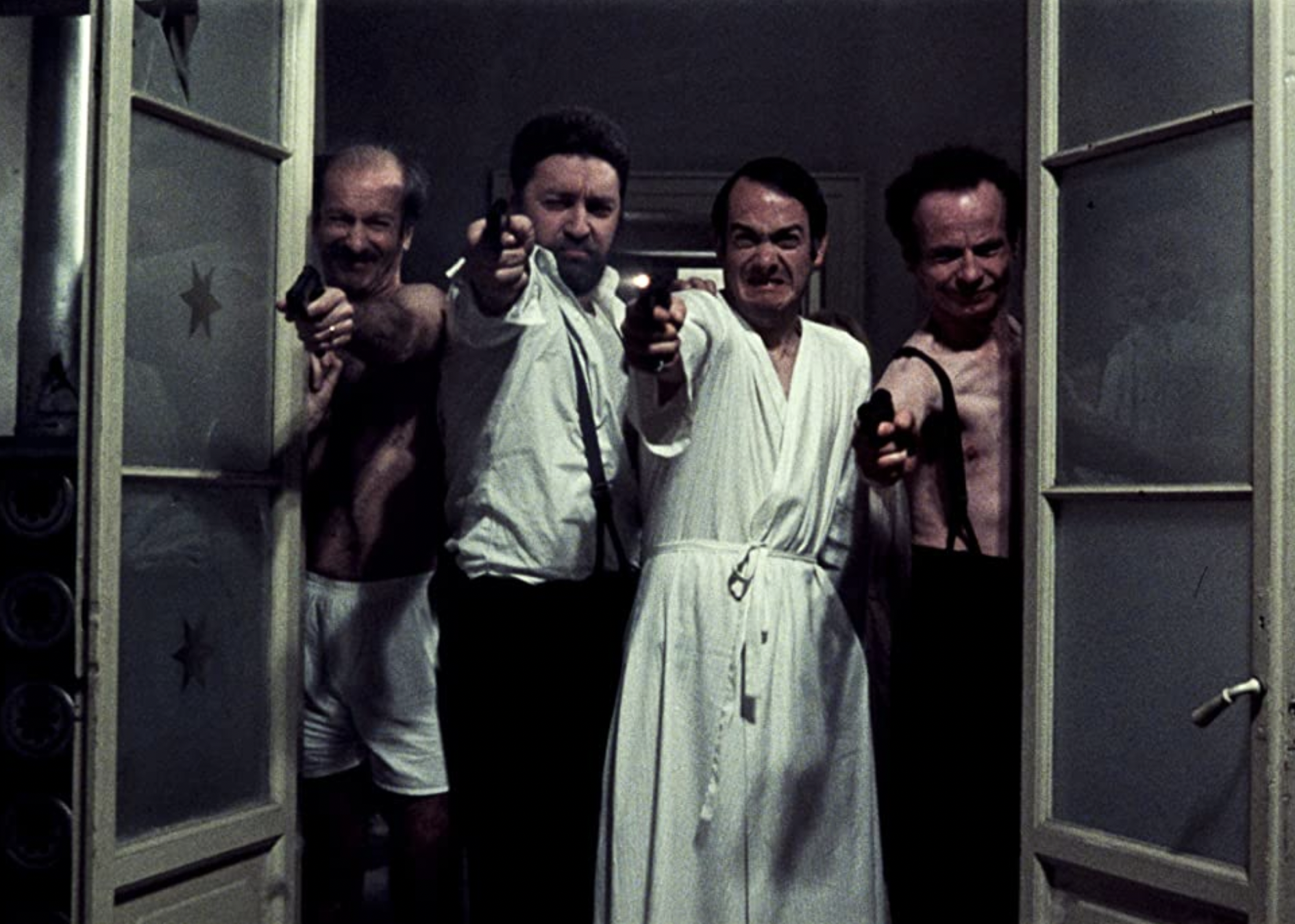 Paolo Bonacelli, Giorgio Cataldi, Uberto Paolo Quintavalle, and Aldo Valletti in "Salò, or the 120 Days of Sodom".