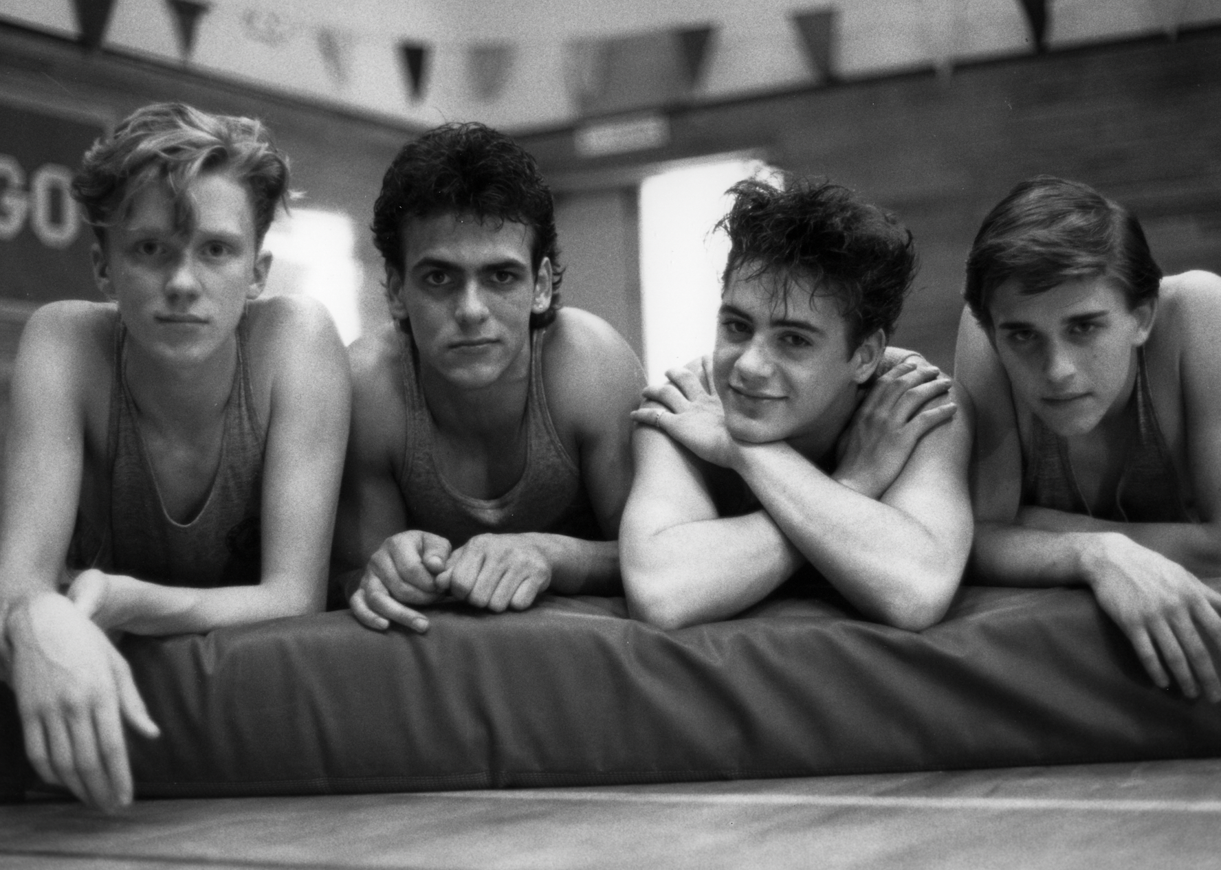 Anthony Michael Hall, Robert Rusler , Robert Downey Jr. and Ilan Mitchell-Smith pose for the movie "Weird Science".