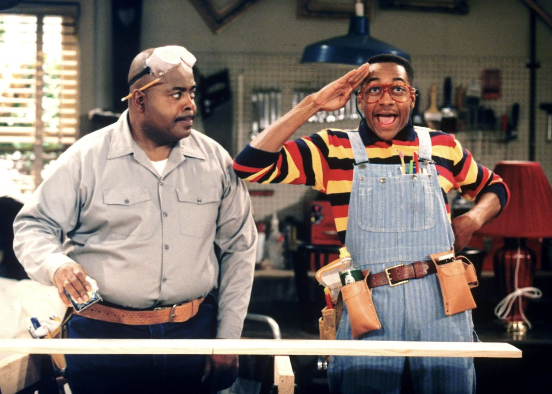 Reginald VelJohnson and Jaleel White in a scene from "Family Matters".