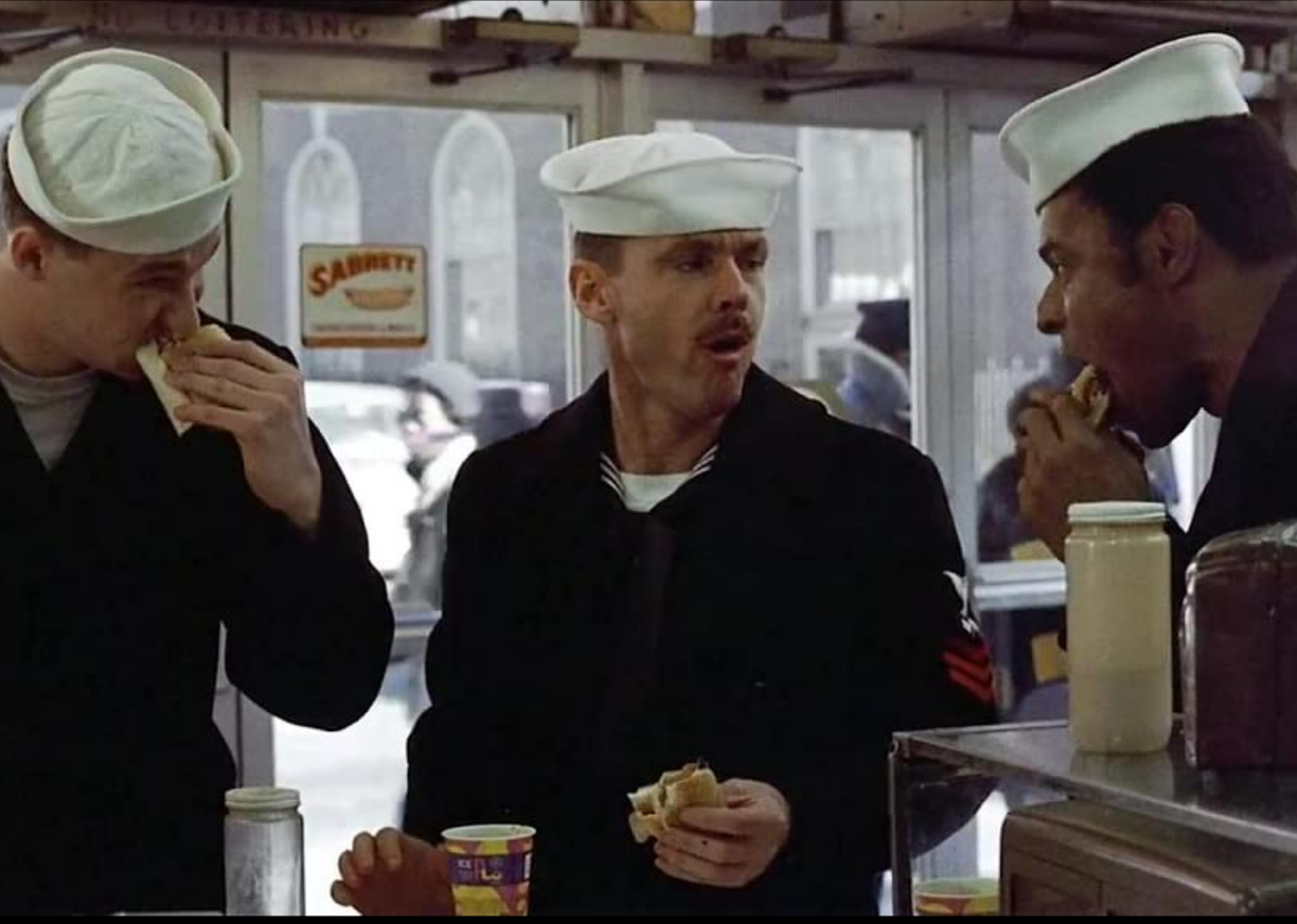 Jack Nicholson, Randy Quaid, and Otis Young in a scene from "The Last Detail".