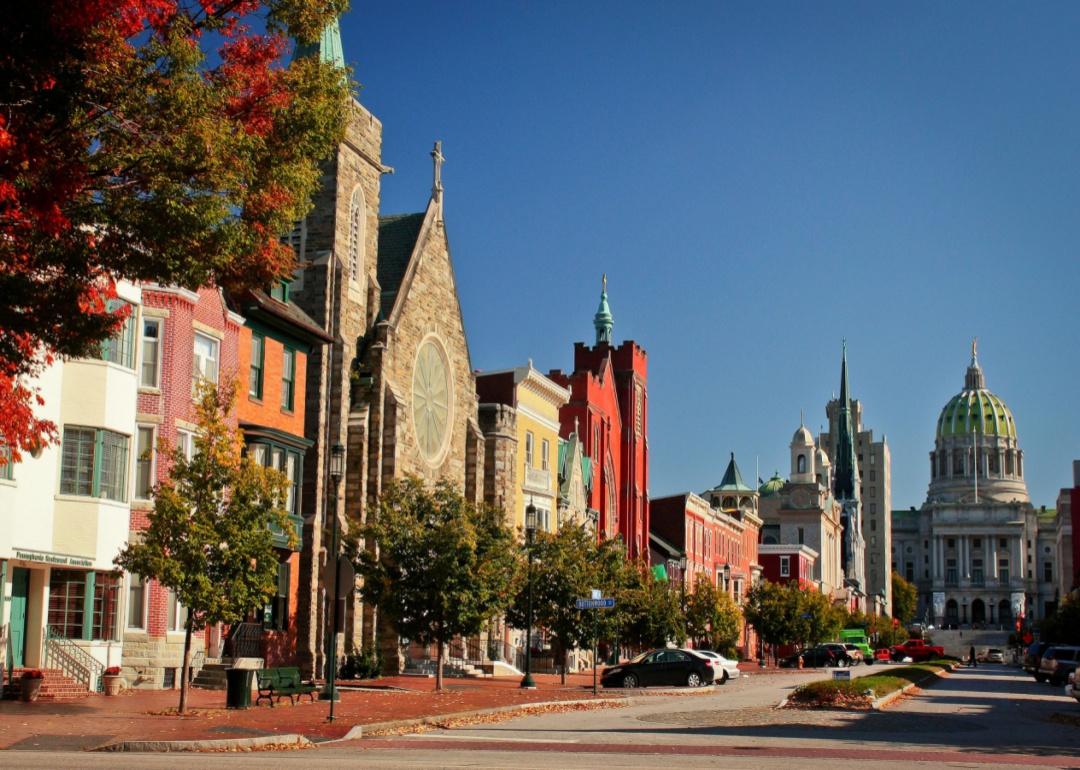 A historic downtown street in Harrisburg.