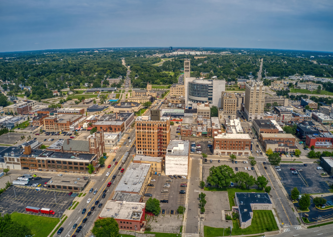 An aerial view of downtown Pontiac.