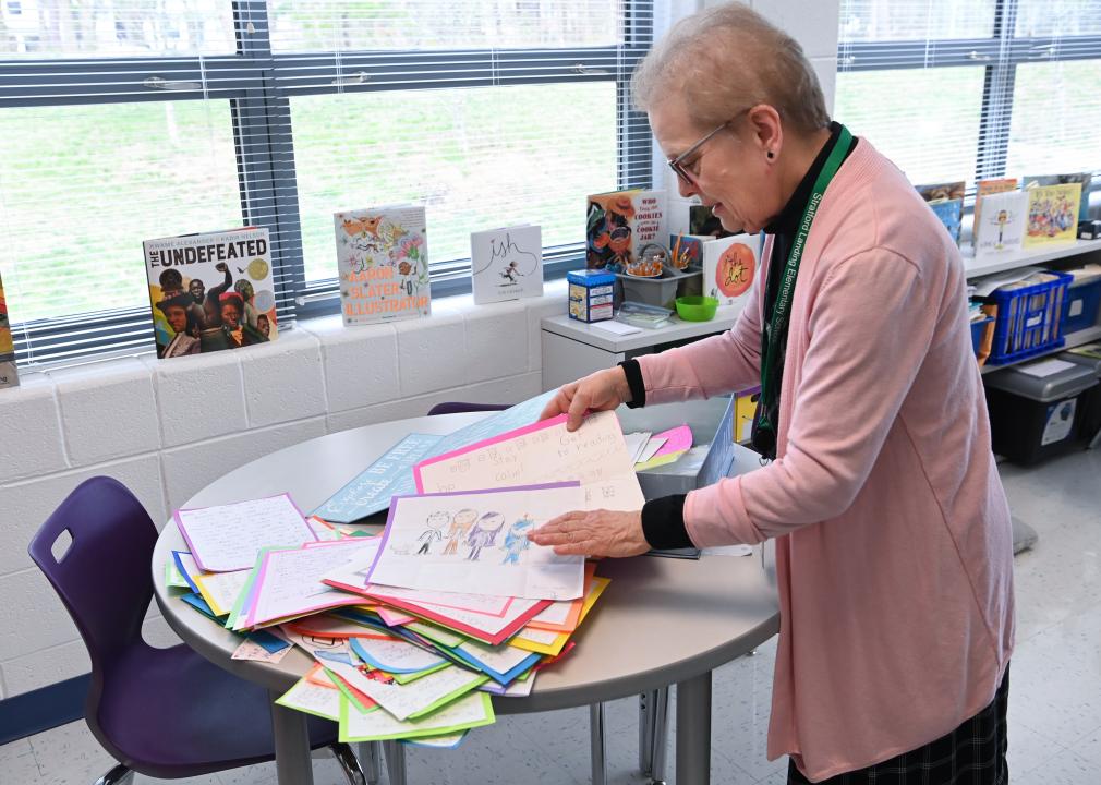 Stratford Landing Elementary School teacher displays letters she's received from students.