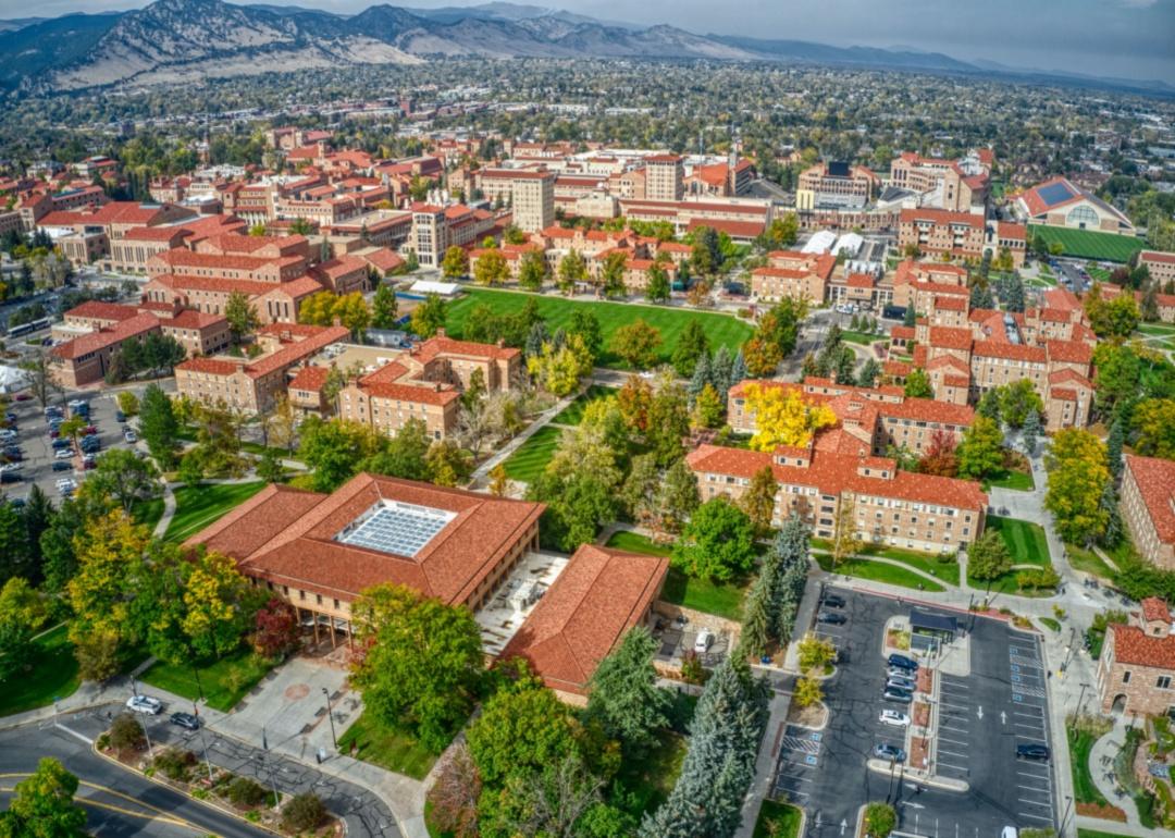 An aerial view of the University of Colorado in Boulder.