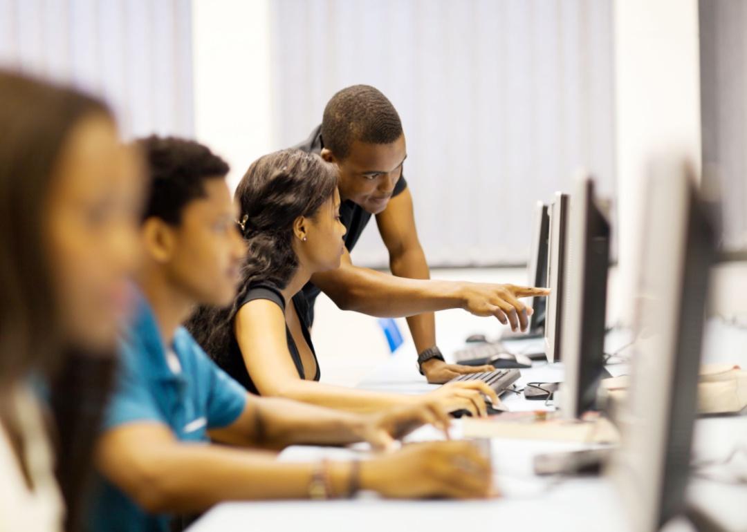 Students working on computers.