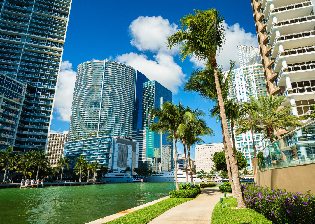 A walking path along the water in downtown Miami.