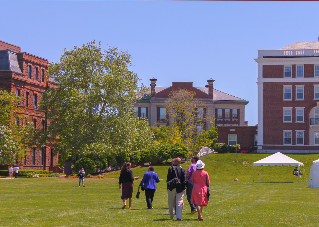 People walking on Wesleyan University campus.