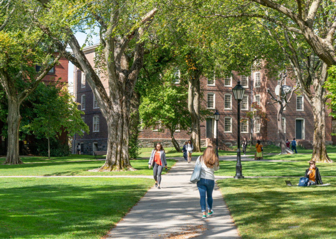 Students walking on Brown University campus.