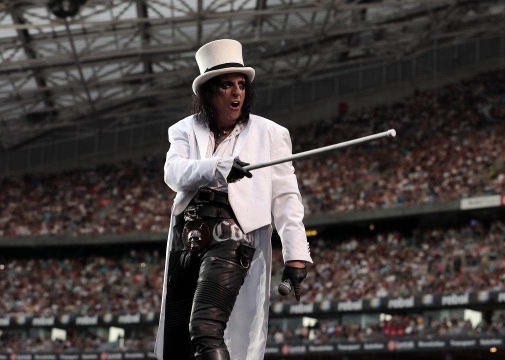 Alice Cooper performs during Fire Fight Australia at ANZ Stadium.